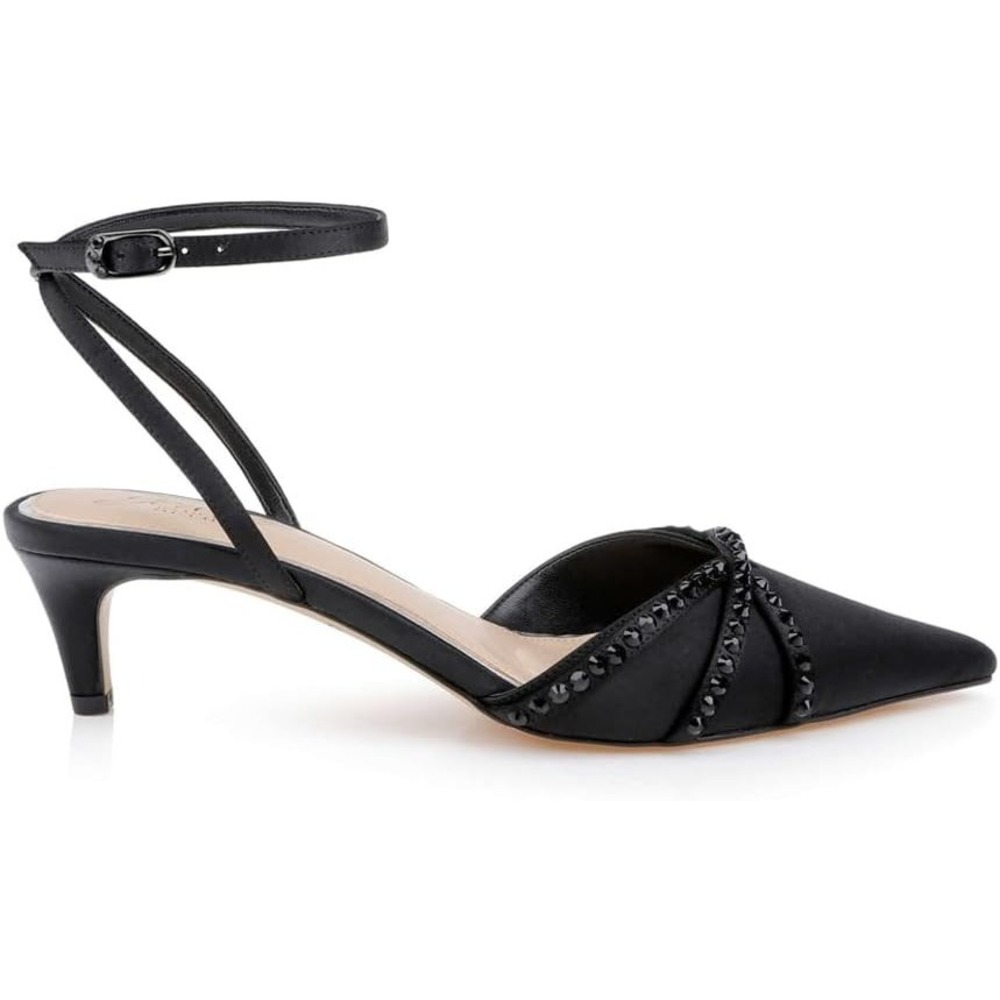 Women's Jewel Badgley Mischka Indra Pointed Toe Pumps Black Satin 6 New in Box!